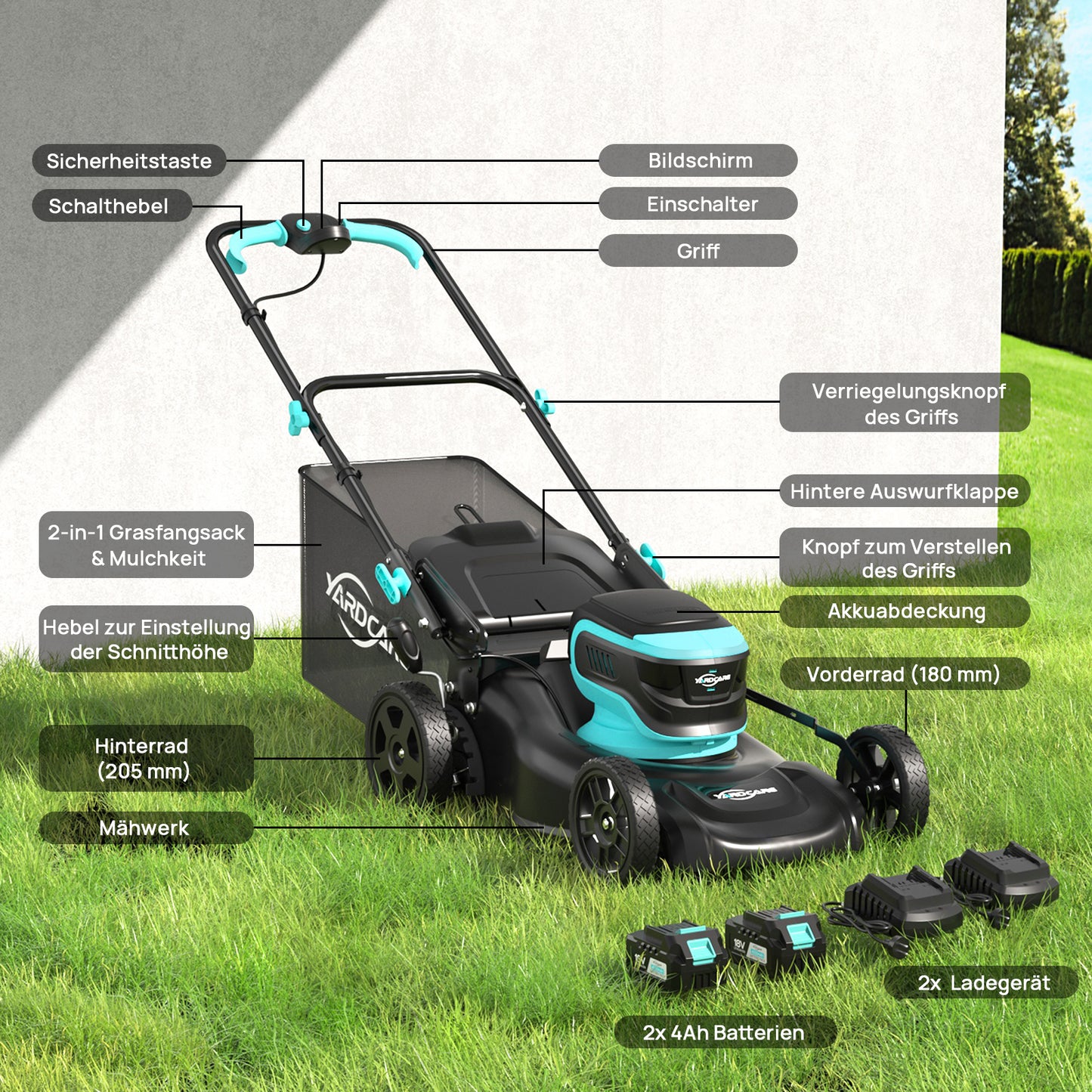 YARDCARE 16-Zoll-Elektro-Rasenmäher