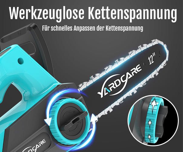 YARDCARE 12" bürstenlose Akku-Kettensäge Werkzeuglose Kettenspannung