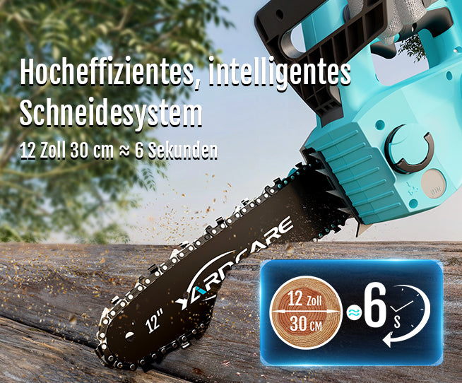 YARDCARE 12" bürstenlose Akku-Kettensäge Hocheffizientes, intelligentes Schneidesystem