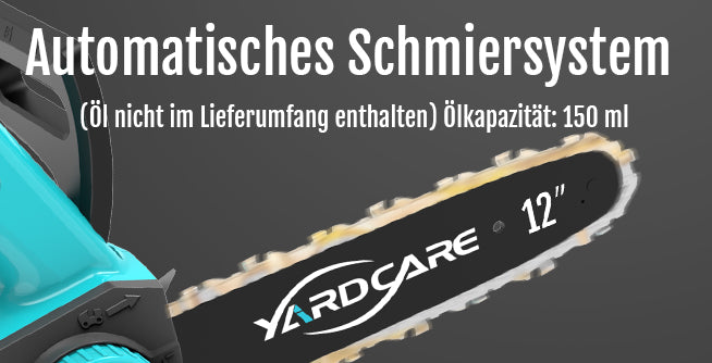 YARDCARE 12" bürstenlose Akku-Kettensäge Automatisches Schmiersystem